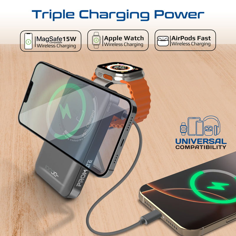 Promate Mavrix-3 MagSafe Wireless Power Bank 10000mAh 15W Black-Attached