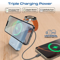Promate Mavrix-3 MagSafe Wireless Power Bank 10000mAh 15W Blue-Attached