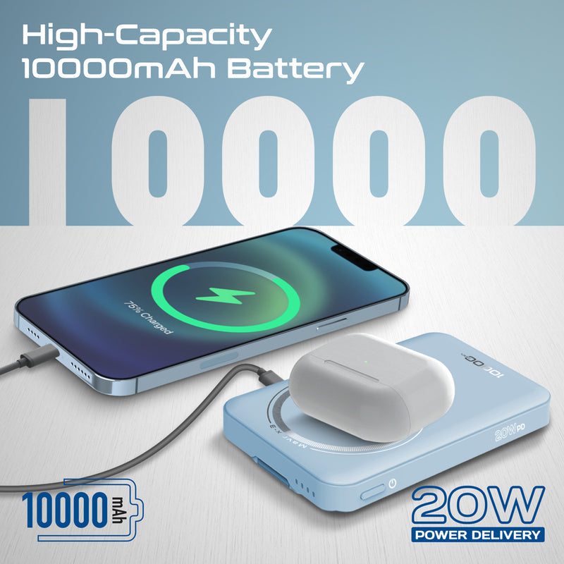 Promate Mavrix-3 MagSafe Wireless Power Bank 10000mAh 15W Blue-Kickstand