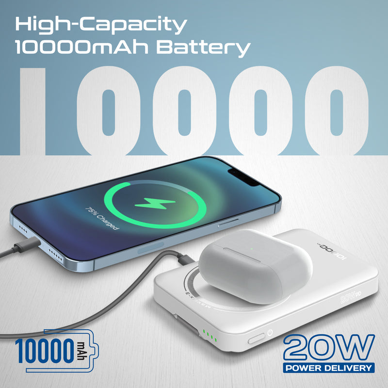 Promate Mavrix-3 MagSafe Wireless Power Bank 10000mAh 15W White-Kickstand