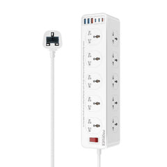 Promate PowerMatrix2-5M مشترك كهربائي بعشرة مقابس وستة منافذ USB - صورة أمامية