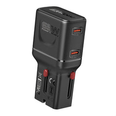 Promate TriPlug-65PD شاحن سفر 65 واط بمنفذي USB-C وقوابس عالمية - صورة أمامية