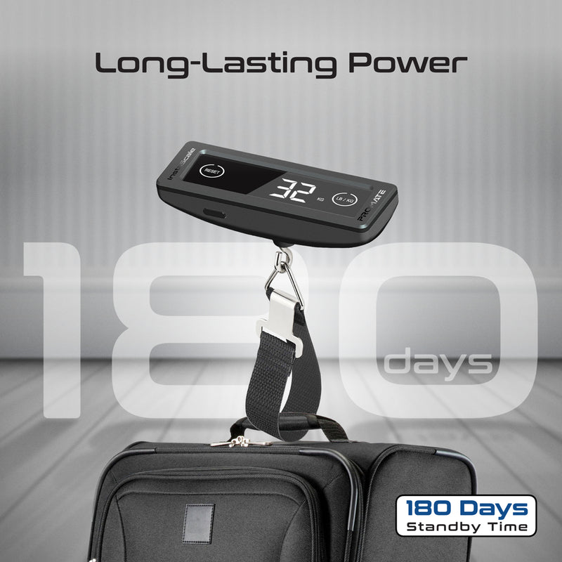 Promate InstaScale compact travel luggage scale in hand