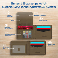 Promate ProWallet Brown Micro SD and SIM card slots with SIM tool holder