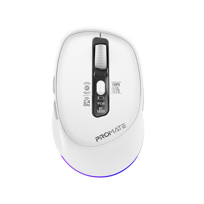 Promate Blix-3M White triple-mode silent wireless mouse - main view