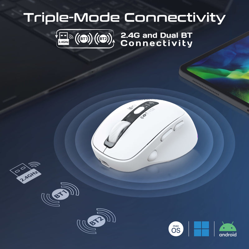 Promate Blix-3M White wireless mouse OLED display - angle view