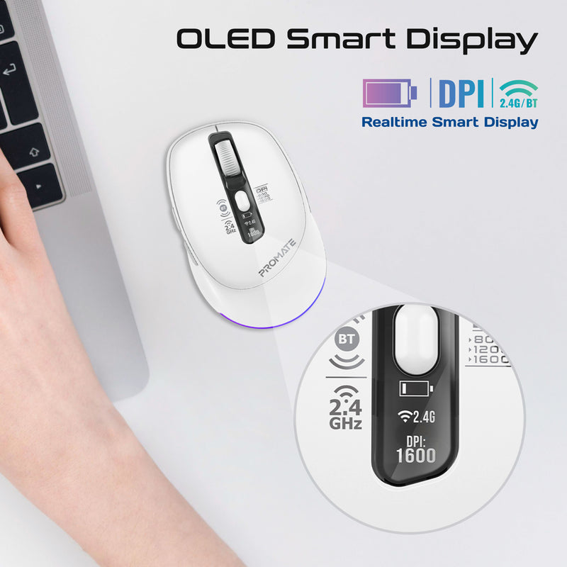 Promate Blix-3M White mouse RGB lighting detail