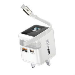 Promate Cubix-R70 شاحن جداري 70 واط GaNFast بشاشة ذكية وكيبل مدمج - أبيض - صورة أمامية