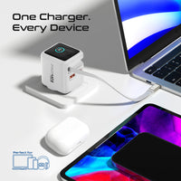 Promate Cubix-R70 شاحن 70 واط - أبيض - قابس بريطاني وحجم مدمج