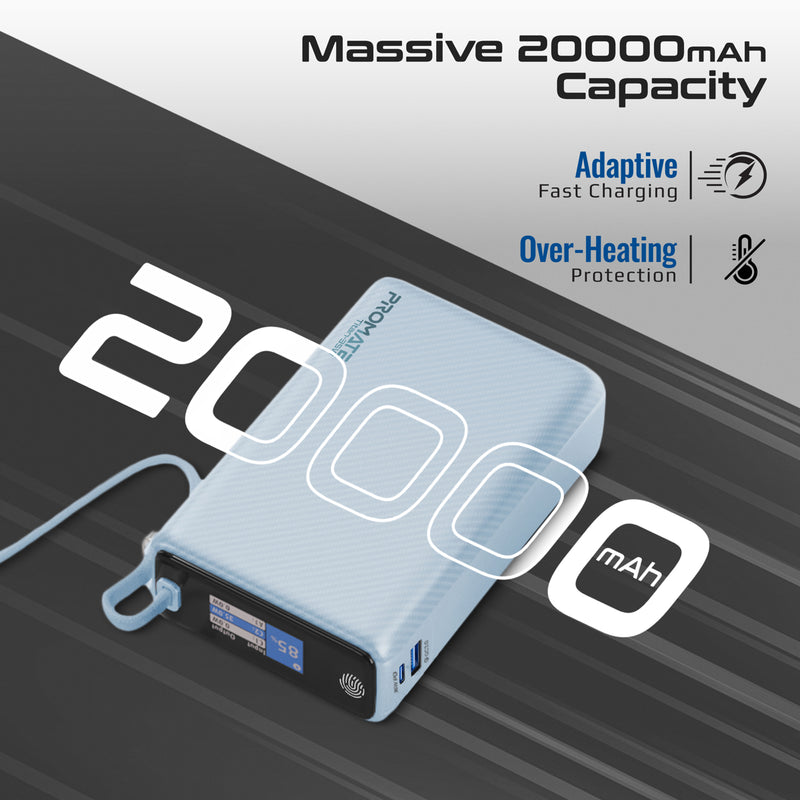 Promate Titan-35W Power Bank 20000mAh 35W TFT Screen Blue-Angle