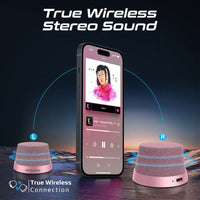 Promate Punch Pink speaker attached to iPhone MagSafe - angle view