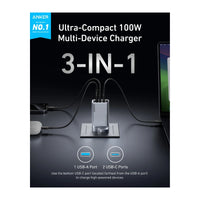 شاحن انكر برايم GaN ب 3 منافذ وبقدرة شحن 100 واط | Anker Prime GaN Charger 3 Ports, 100W