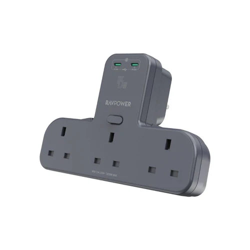 Dirêjkera Dergeha Hêzê ya RAVPower PD 45W bi 3 Dergehên AC û 2 Portên USB-C - Dabeşkera Hêzê ya RAVPower Smart 45W PD bi 3 Dergehên AC û 2 Portên USB-C
