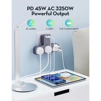 موزّع طاقة راف باور بقدرة شحن 45 واط مع 3 مقابس كهربائية و2 منفذ تايب سي | RAVPower PD 45W Power Outlet Extender with 3 AC Outlets & 2 USB-C Ports