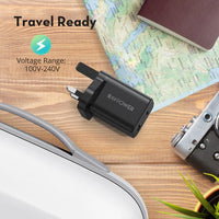 شاحن جداري راف باور بمنفذي تايب سي ويو اس بي اي وبقدرة شحن 20 واط | RAVPower RP-PC168 20W Dual Port Wall Charger USB-C & USB-A