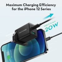 شاحن جداري راف باور بمنفذي تايب سي ويو اس بي اي وبقدرة شحن 20 واط | RAVPower RP-PC168 20W Dual Port Wall Charger USB-C & USB-A