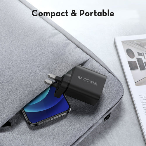 Şarjêra Dîwêr a RAVPower RP-PC168 20W Du Port USB-C &amp; USB-A - Şarjêra RAVPower 20W – USB-C û Porta USB