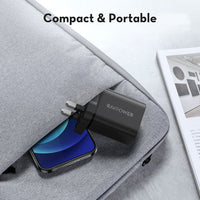 شاحن جداري راف باور بمنفذي تايب سي ويو اس بي اي وبقدرة شحن 20 واط | RAVPower RP-PC168 20W Dual Port Wall Charger USB-C & USB-A