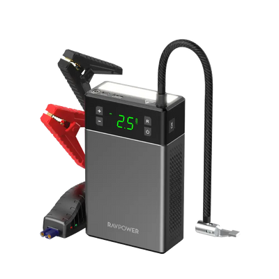 Şarjêra Bateriya Otomobîlê ya RAVPower 12000mAh bi Kapasîteya 800A, Ronahiya Mezin, û Portên Şarjêkirinê 