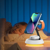 شاحن ويوو 3 في 1 اللاسلكي بقدرة شحن 15 واط مع اضائة محيطية قابلة للتعديل | WiWU WI-W002 Zinc Alloy Material 3-in-1 Wireless Fast Charger 15W with Adjustable Ambient Light