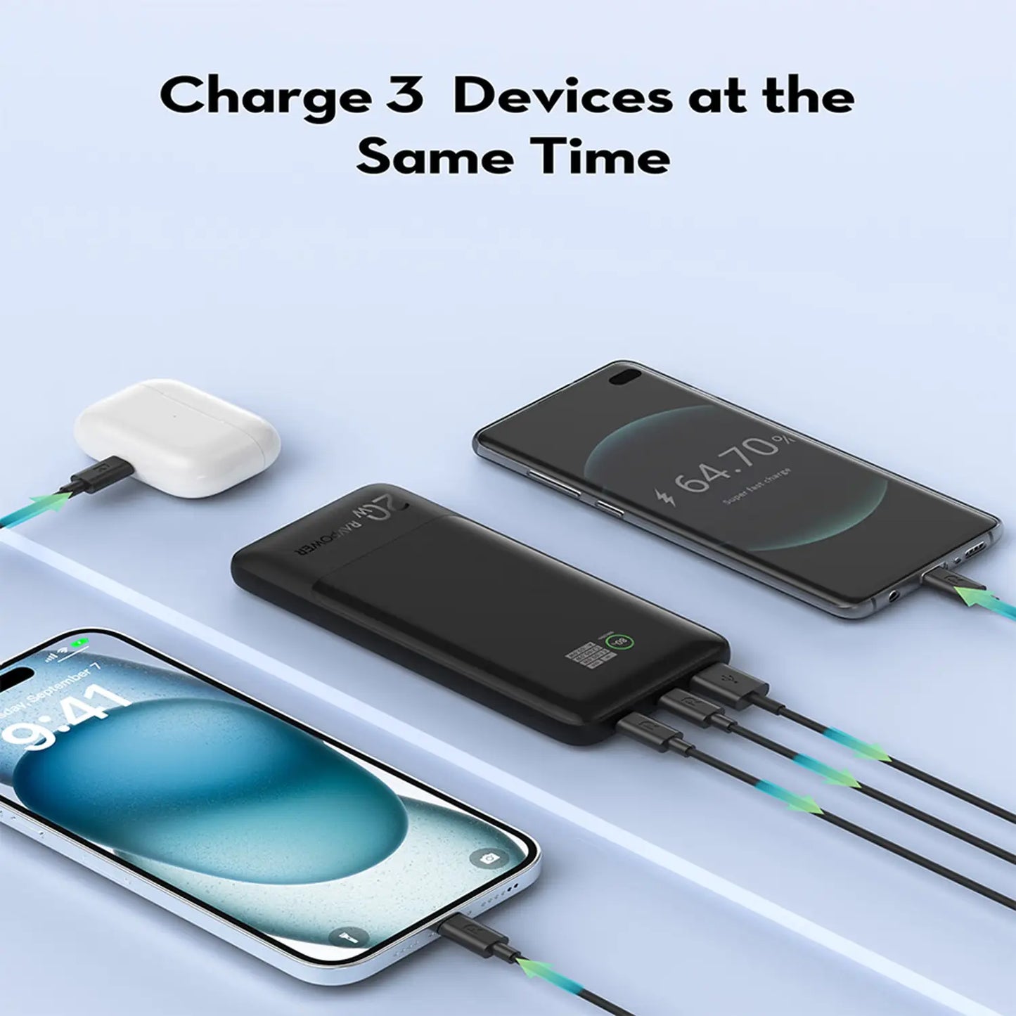 Banka Hêzê ya RAVPOWER PB1237 10,000mAh bi Şarjkirina Bilez a 20W - Reş | Banka Hêzê ya RAVPOWER PB1237 20W 10000mAh – Reş