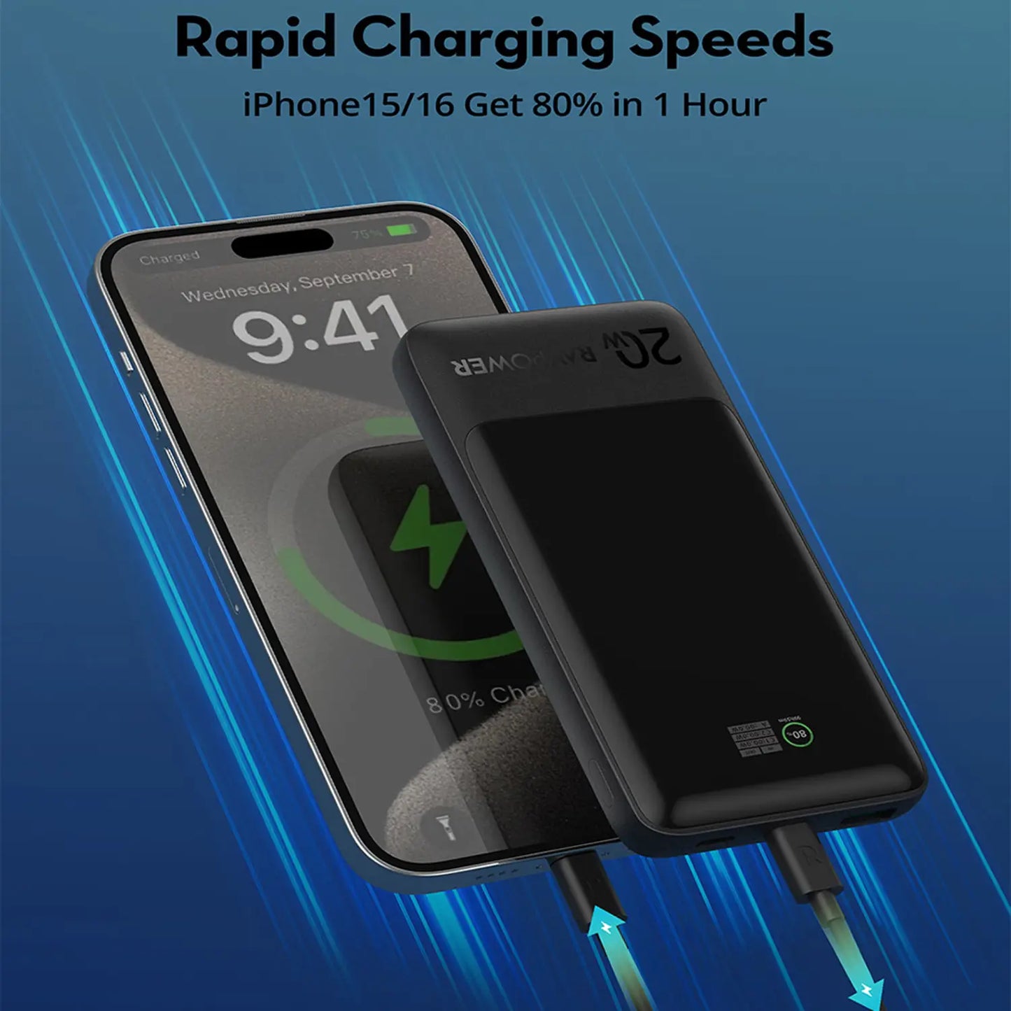 Banka Hêzê ya RAVPOWER PB1237 10,000mAh bi Şarjkirina Bilez a 20W - Reş | Banka Hêzê ya RAVPOWER PB1237 20W 10000mAh – Reş
