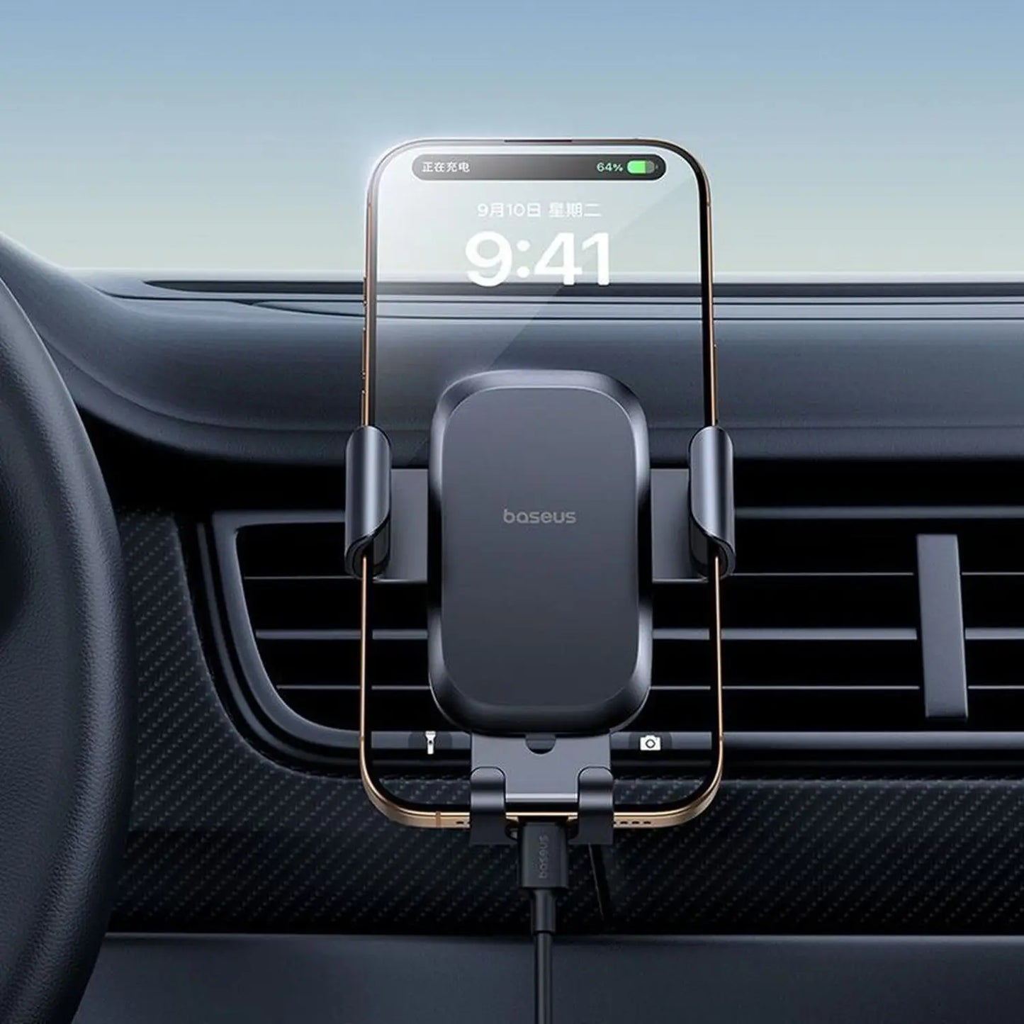 Baseus Metal Age Go Gravity Car Mount Air Outlet Black | حامل سيارة بيسوس Metal Age Go جرافيتي للمكيف أسود