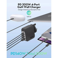 شاحن جداري راف باور PC1088 بقدرة 200 واط مع 4 منافذ - اسود | Ravpower Wall Charger Black PC1088 200W 4-Port