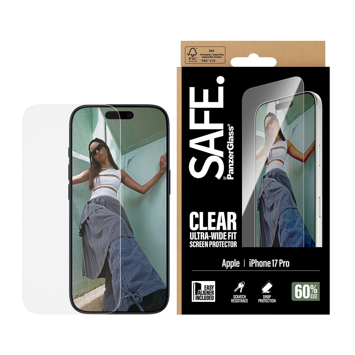 بانزر جلاس حماية شاشة شفافة لهاتف iPhone 17 Pro | SAFE. by PanzerGlass Screen Protector iPhone 17 Pro | Ultra-Wide Fit with EasyAligner