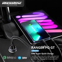 شاحن سيارة روك روز Ranger بمنفذي يو اس بي اي وتايب سي وبقدرة شحن 30 واط | RockRose Ranger PQ GT 30W PD & QC 3.0 Dual Port Car Phone Charger Adapter