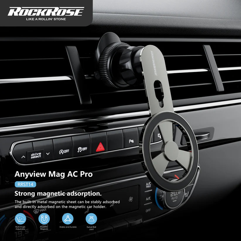 حامل هاتف روك روز Anyview Mag AC Pro قابل للدوران والطي بزاوية 360 درجة | Rockrose 360° Rotatable & Foldable Anyview Mag AC Pro Air Vent Magnetic Phone Holder