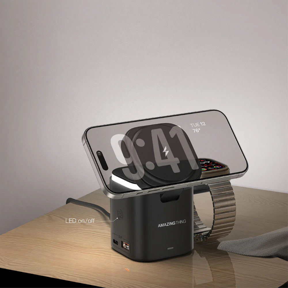 قاعدة الشحن 5 في 1 اميزنك ثنك ثاندر برو بقدرة شحن 55 واط - اسود | AMAZINGTHING Thunder Pro Mag 5-in-1 PD55W Charging Station – Black
