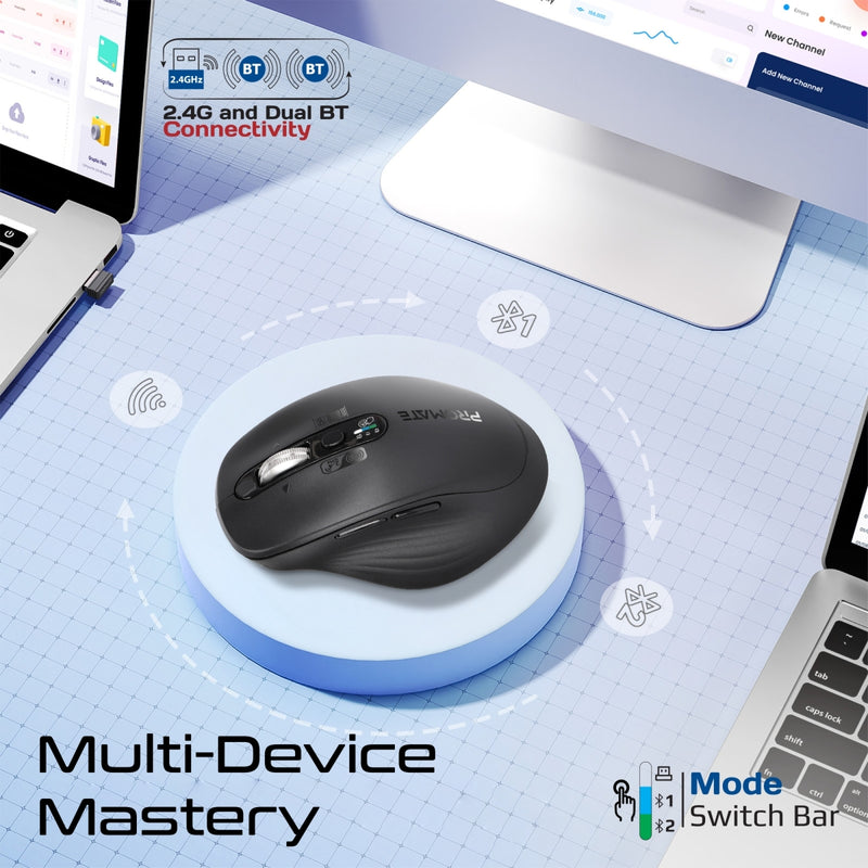 Promate SamoTri Black wireless mouse - angle view