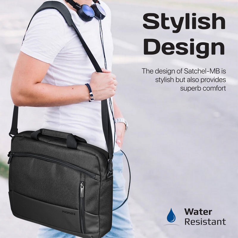 Promate Satchel-MB Laptop Messenger Bag 15.6 inch Black-Angle