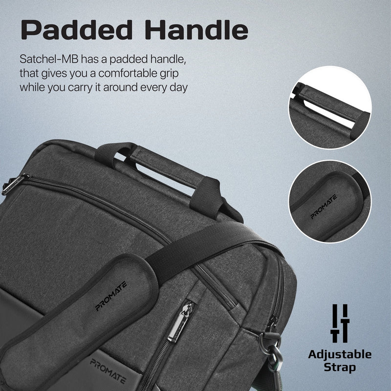 Promate Satchel-MB Laptop Messenger Bag 15.6 inch Black-Handle