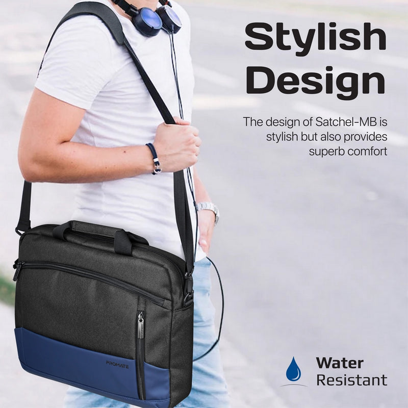 Promate Satchel-MB Laptop Messenger Bag 15.6 inch Blue-Angle