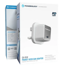 شاحن باورلوجي QX جداري GaN صغير الحجم 45 واط USB-C سريع الشحن | Powerology QX 45W Pocket-Sized GaN Adapter