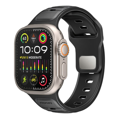 Promate SiliBand-DC سوار ساعة آبل رياضي بلونين - أسود - صورة أمامية