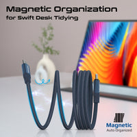 Promate Springy Blue cable coiled by its built-in magnets