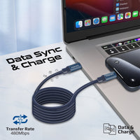 Promate Springy Blue 1.2m cable charging a laptop at 60W