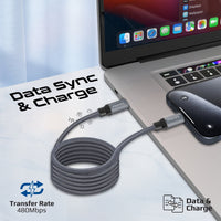 Promate Springy Grey 1.2m cable charging a laptop at 60W
