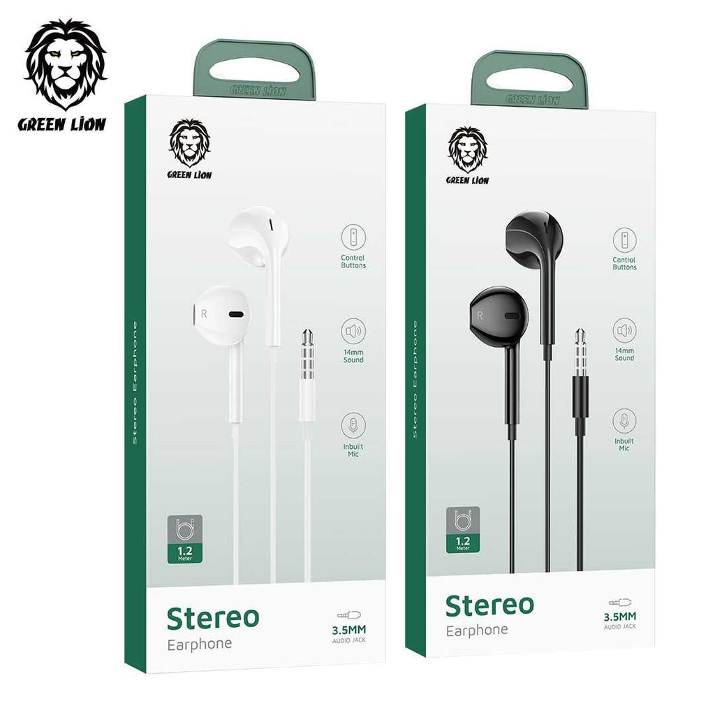 Guhguhkên Kabloyî yên Stereo yên Green Lion bi Jack-a 3.5mm û Mîkrofona Çêkirî - Spî