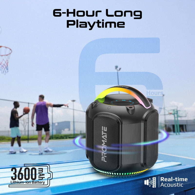 Promate Strike-80 RGB Bluetooth Party Speaker 80W 3600mAh Black-Ports
