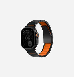 UNIQ Strova Flex stainless steel Apple Watch strap Midnight Black Volt Orange - front view