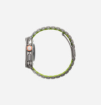 UNIQ Strova Flex stainless steel Apple Watch strap Titanium Silver Lime Green - side view