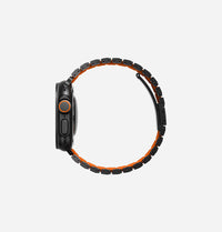 UNIQ Strova Flex stainless steel Apple Watch strap Midnight Black Volt Orange - side view