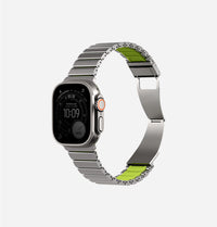 UNIQ Strova Flex stainless steel Apple Watch strap Titanium Silver Lime Green - magnetic clasp