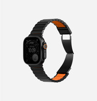 UNIQ Strova Flex stainless steel Apple Watch strap Midnight Black Volt Orange - magnetic clasp