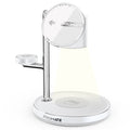 محطة شحن لاسلكي 4 في 1 معتمدة Qi2 مع مصباح ليلي | Promate Synergy-3 4-in-1 Qi2 Certified MagSafe Compatible Wireless Charging Station with Soft-Glow Night Lamp - White