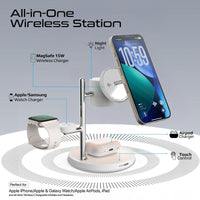 Promate Synergy-3 شحن الآيفون 15 واط والـAirPods والساعة سوية - أبيض